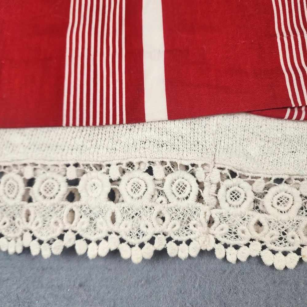 Vintage Petite Lanz Red Cream Stripe Blouse Lace - Picture 3 of 12